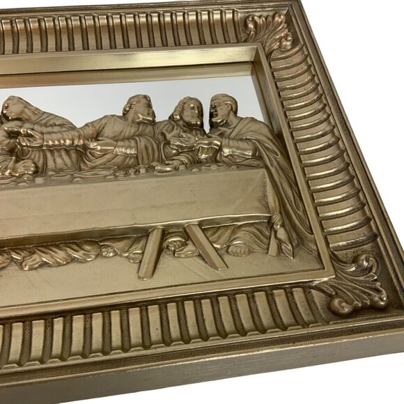 Homco Last Supper Mirror Wall Art Gold-Toned Plastic Framed Religious Home Decor - Picture 3 of 5